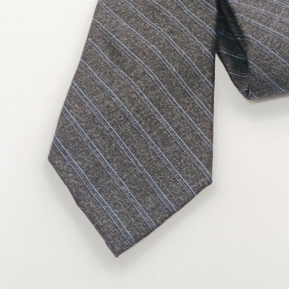 John W. Nordstrom Repp Tie Mens 60.5” Charcoal Gray Thin Blue Stripe Classic New